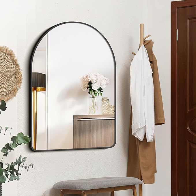 FORBATH Arched Mirror 30x40 Inch, Black Arched Bathroom Mirror Wall Mounted Modern Black Aluminum Frame Decor Large Dresser Mirror for Bedroom Living Room Entryway, Hanging or Leaning Against Wall