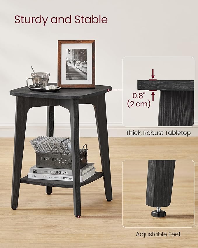 VASAGLE Side Table, Small Square End Table with Lower Shelf, Nightstand for Small Spaces, Living Room, Bedroom, Charcoal Gray ULET236B01