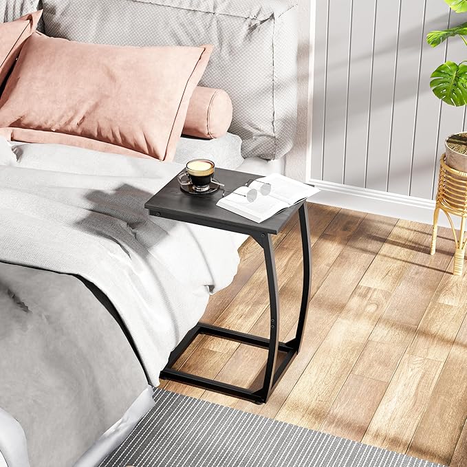 C-Shaped End-Table Set of 2 - Side Table for Couch,Curved Support Legs, Slide Under Couch Table for Sofa, TV Tray Table for Living Room Bedroom(Black)