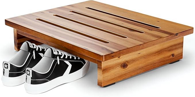 Holana 3.5in Height Wooden Step Stool for Adults (Fully Assembled) - 200 Lbs One Step Stools for High Bed Riser - Small Stepping Stool for Elderly, Seniors, Kid/Bathroom, Bed, Kitchen (Acacia Wood)