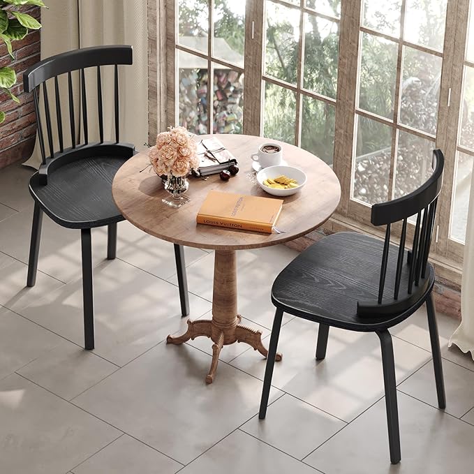 Unovivy Black Dining Chairs Set of 6, Wooden Windsor Chairs, Farmhouse Kitchen Chairs, Black Spindle Chair for Dining Room, Restaurant