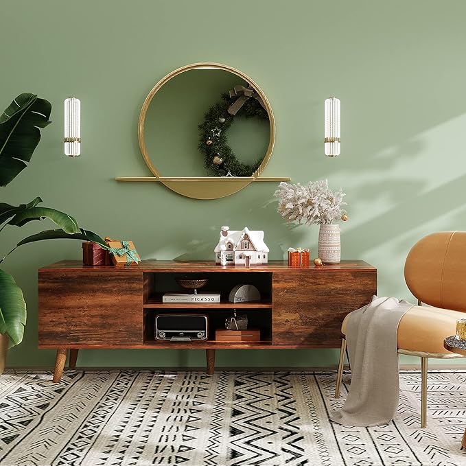 WLIVE TV Stand for 55 60 inch TV, Mid Century Modern TV Console, Entertainment Center with Storage for Living Room, Retro Brown
