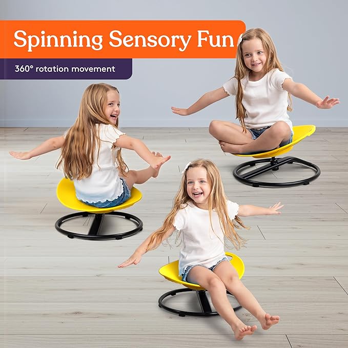 Special Supplies Smile Spinning Chair for Kids- Versatile Kids Sit and Spin Sensory Chair for Training Body Coordination for Playroom, Bedroom, or Nursery (Yellow)