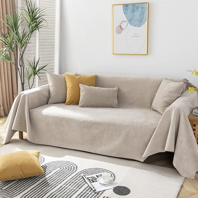 STACYPIK Waterproof Non-Slip Beige Couch Cover for Dogs, Anti-Cat Scratch Sofa Covers for Pets, Non-Slip Couch Covers for 2-3 Cushion Couch, Loveseat for Sectional Sofa, Furniture Protector-71X102IIN