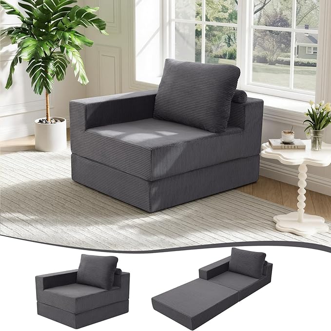 MeMoreCool Convertible Sofa Bed Foldable Boneless Couch, Folding Sleeper Chair Bed with L-Shaped Armrest, Comfy Floor Lounge Couch for Adults, Fold Out Single Sofa Chair Futon for Indoor Bedroom