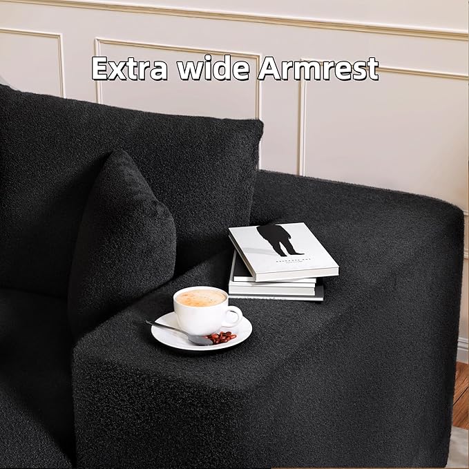 Cloud Sectional Couch, 104”L-Shape Oversized Sofa with Right Chaise Lounge, Modular Sleeper Couch with Pillows & Deep Seat, Rain Drop Velvet Fabric Compressed Sofa for Living Room, Black
