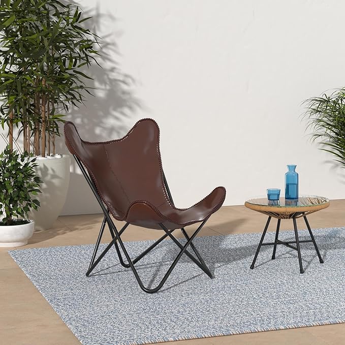 Brown Saddle Butterfly Modern Chair - Genuine Leather