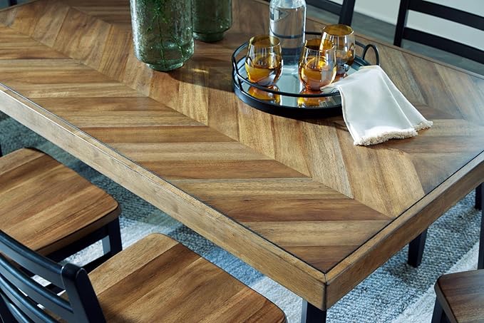 Signature Design by Ashley Blondon Rustic Chevron Dining Table and 6 Chairs, Set of 7, Black & Light Brown