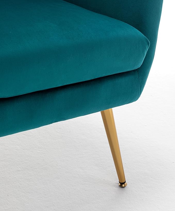 Container Furniture Direct Modern Chic Mid-Century Velvet Accent Armchair for Living Room, Bedroom, or Home Office, Button-Tufted Wingback Design with Gold Flared Legs, Dark Teal