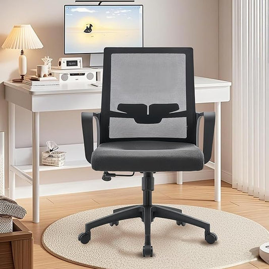 Office Chair ergonomically Designed with Breathable mesh backrest and Lumbar Support Adjustable Height Suitable for Offices Homes bedrooms Study Rooms Black