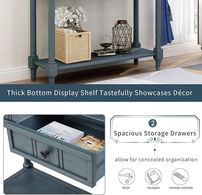 Merax Daisy Series Entryway Table with Storage Drawers and Bottom Shelf Navy