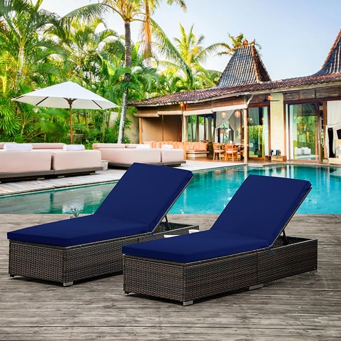 Chaise Lounge Cushions Outdoor Set of 4 - Waterproof and Fade Resistant Sun Lounger Replacement Cushions - Patio Lounger Pads with Removable Cover for Pool, Deck, 80 x 26 x 3 Inch, Navy