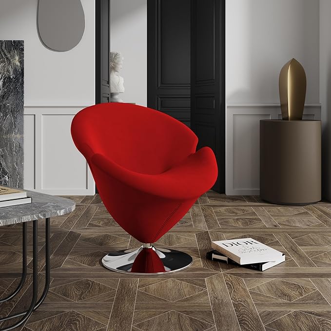 Manhattan Comfort Tulip Swivel Accent Chair Set of 2 with 360° Turn, Modern Flower Inspired Design, Soft Velvet Upholstery, Polished Chrome Base, No Assembly Required, 300 Lbs Capacity, Red