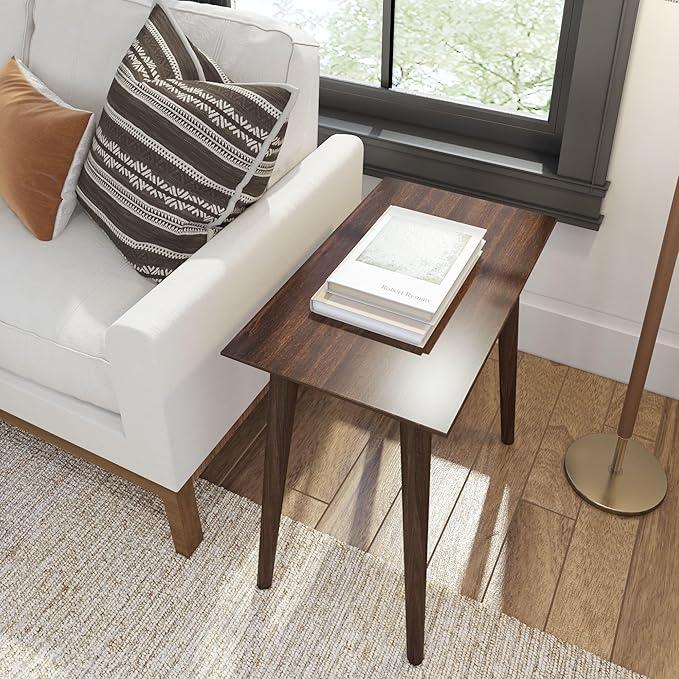 Plank+Beam Mid Century Modern Rectangular Side Table, End Table for Living Room, Wooden Bedside Table, Small End Table for Office Space, Walnut