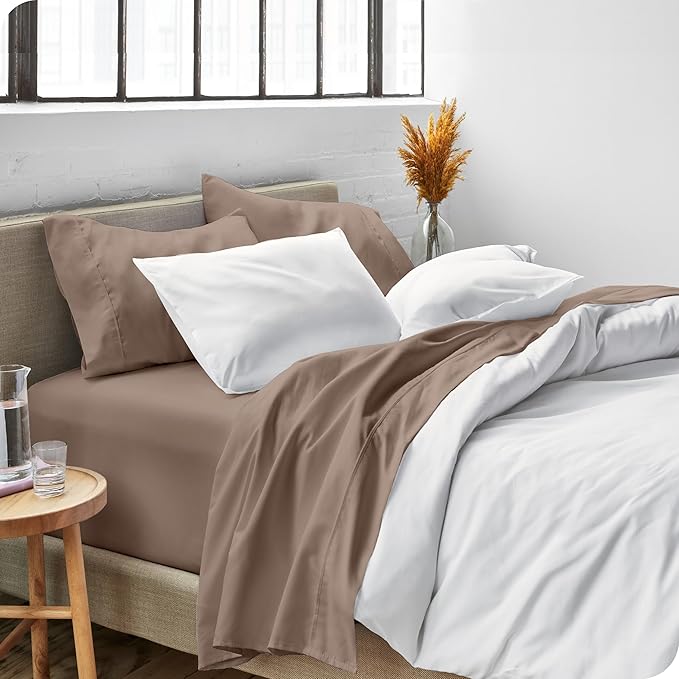 Bare Home Split Head Flex King Sheet Set - 1800 Ultra-Soft Microfiber Bed Sheets - Double Brushed - Deep Pockets - Easy Fit - 4 Piece Set - FlexTop King Bedding Sheets (Split Head Flex King, Taupe)