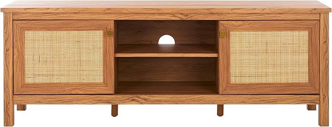 SAFAVIEH Evane TV Stand for up to 65" Flatscreen – Oak Brown & Natural, 2 Doors with Interior Storage, 2 Open Shelves, Entertainment Media Console (MED9629D)