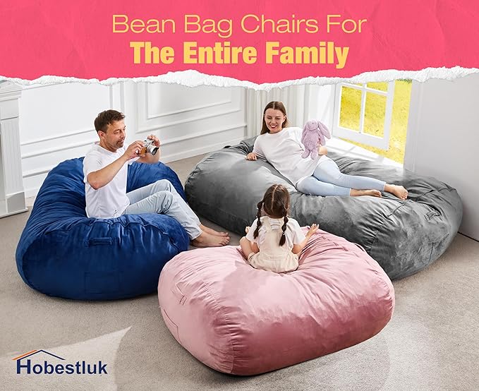 Hobestluk 5FT Bean Bag Chair Large Beanbag Lounger with Removable Cover Adult Bean Bag Chair with Portable Handle Desgin for Living Room Bedroom (Blue, 5FT)
