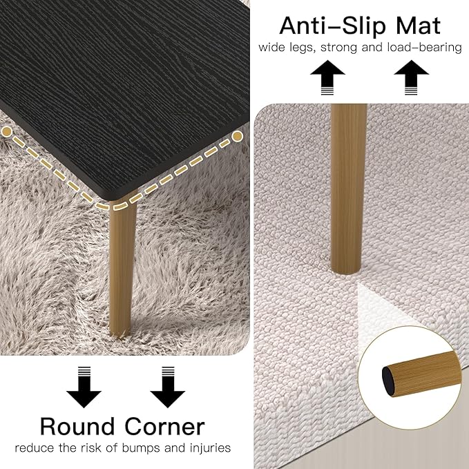 Small Coffee Table for Small Space, Low Table, Floor Table Desk for Sitting on The Floor, Storage Living Room Furniture, Tatami Tea Tables with Solid Wood Legs, Home Office, Farmhouse, Rectangle Black