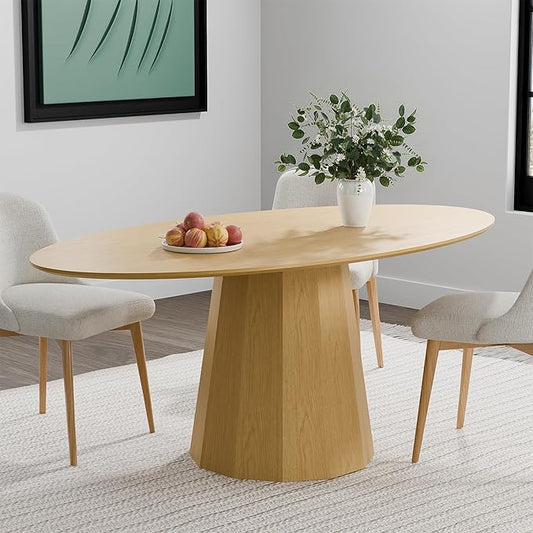 Casaphoria 67" Oval Dining Table, Modern Wood Kitchen Table with Cone Shaped Strip Polygonal Base for Living Room & Dining Room, Easy Assembly Farmhouse Furniture for 4-6, Oak
