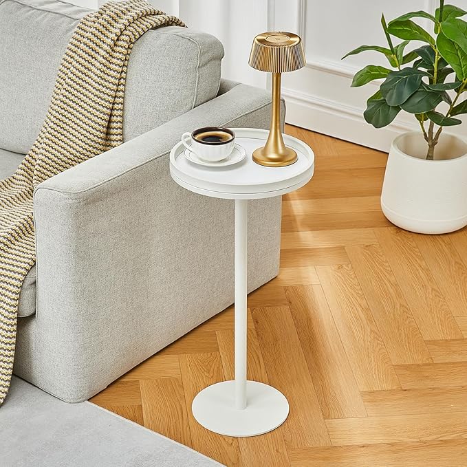 Round Drink Table,Pedestal Tables,Small Round Side Table for Small Spaces,Martini Table for Living Room, Bedroom, Bathroom,Balcony (White)