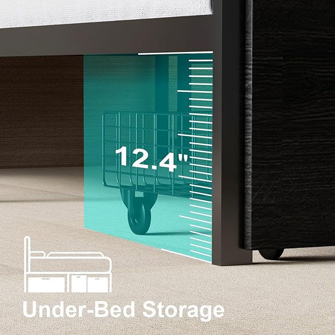 Queen Bed Frame with Storage Headboard, Metal Platform Bed Frame with LED Lights & Charging Station, Storage Drawers, Heavy Duty Metal Slats, No Box Spring Needed, Noise Free, Easy Assembly