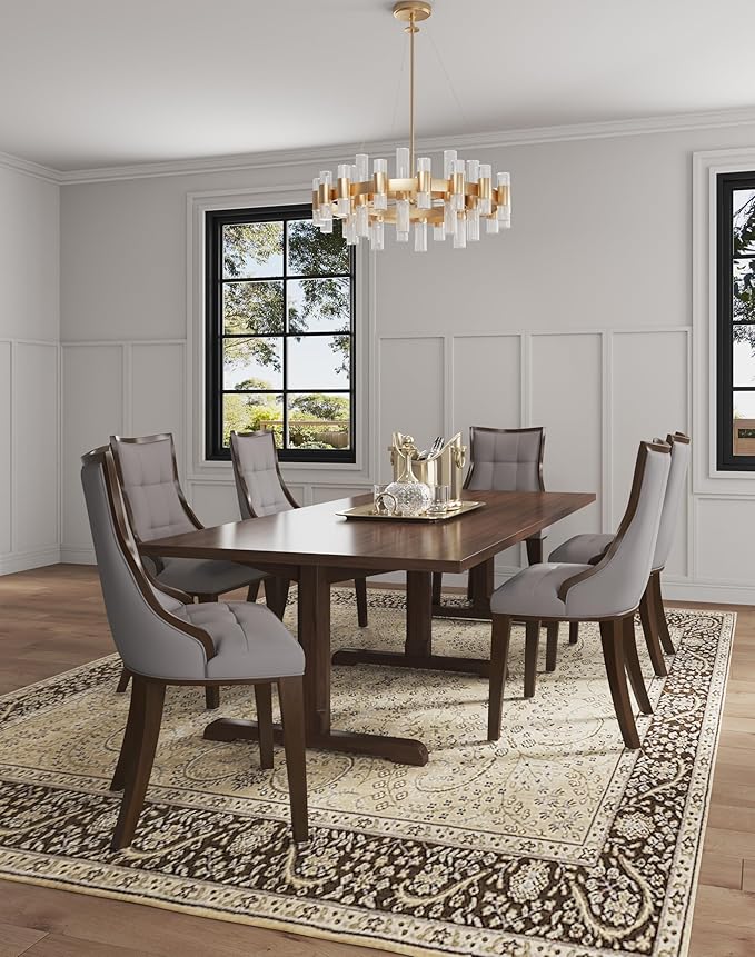 Manhattan Comfort Fifth Avenue Faux Leather Dining Chairs, Parsons Accent Furniture with Padded Wingback Seat, Fine Rectangular Stitching and Solid Beech Wood Frame, Set of 2, Grey