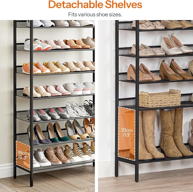 HOOBRO 10-Tier Shoe Rack, 29.5"L Shoe Shelf, Large Capacity Shoe Storage Organizer for 27+ Pairs of Shoes, Front Door Entrance, Entryway, Hallway, Closet, Space Saver, Rustic Brown and Black BF110XJ01