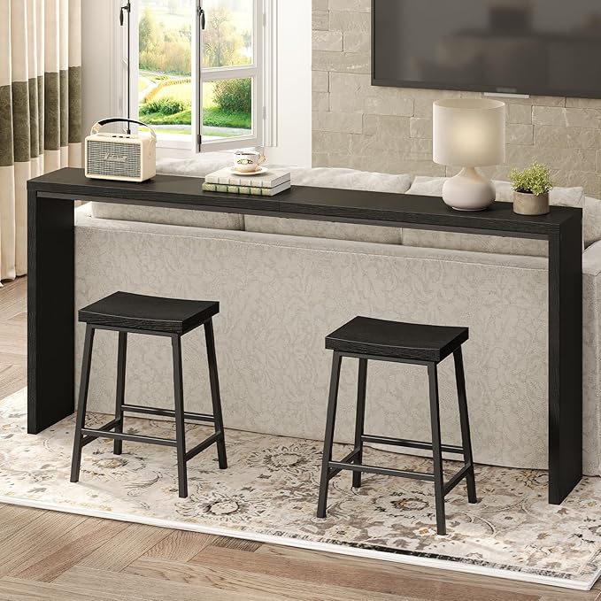 Bar Stools, Counter Height Bar Stools Set of 2, 23.7 Inch Saddle Stools with Footrest, Kitchen Stools, Industrial Style, for Dining Room, Counter, Bar, Black BABK0801