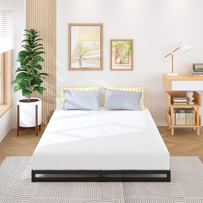 4 Inch California King Bed Frames No Box Spring Needed Heavy Duty Metal Cal King Platform for Mattress Foundation, Noise Free, Easy Assembly, Black