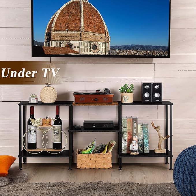 TV Stands for Living Room 50 inch TV Stand with Power Outlet Entertainment Center with Storage 3 Tier TV Console Table for 50 43 40 32 inch TV, Black