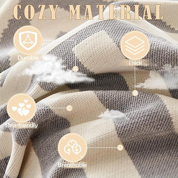 HANDONTIME Grey Sofa Cushion Covers Boho Couch Sofa Covers Dog Couch Cover for Sofa Chenille Couch Sofa Slipcover for Pets Sofa Cover Thick Washable Sectional Slip Covers for Sofas/Couches, 91" X118"