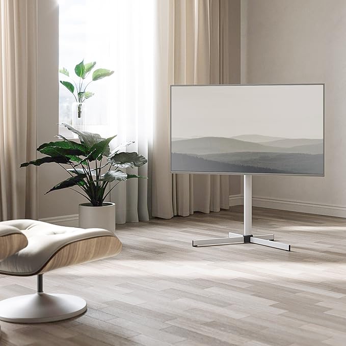 Modern Minimalist Swivel Floor TV Stand for 32-65 Inch TVs up to 88lbs, 12 Levels Height Adjustable with Tilt, Space Saving TV Mount Stand for Living Room/Bedroom, Iron Base, MAX VESA 600x400mm