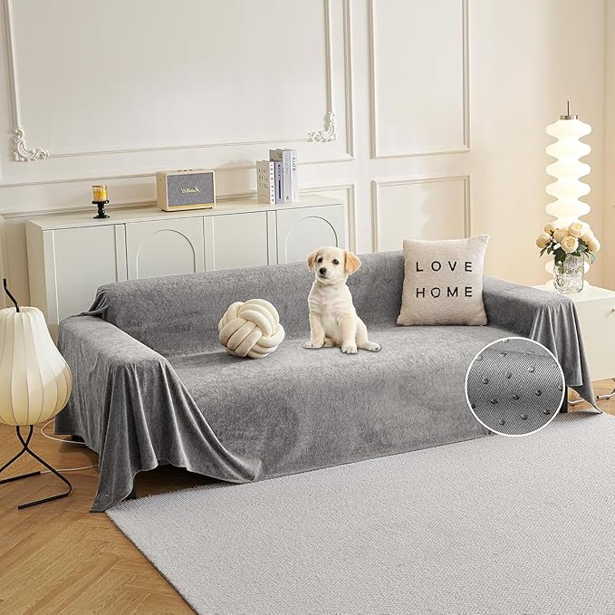 MYSKY HOME Sectional Couch, Covers Couch Cover 3 Cushion Sofa, Couch Covers for Sofa, Dog Couch Protector, L Shape Cover Sofa Slipcovers Washable Furniture Covers for Pets, 71" x 134", Grey