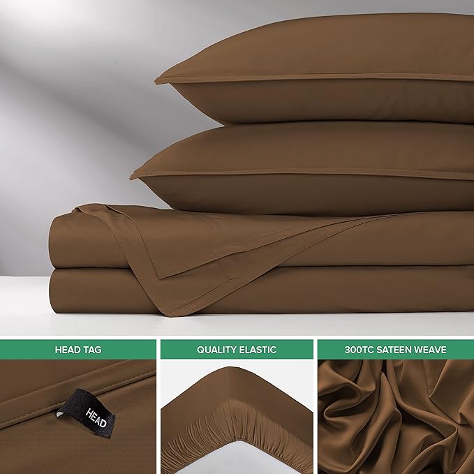 Full Sheets by Pure Bamboo, Genuine 100% Organic Viscose Derived from Bamboo Bed Sheet Set, Luxuriously Soft & Cooling, Double Stitching, Lifetime Quality Promise (Full, Coconut Husk)