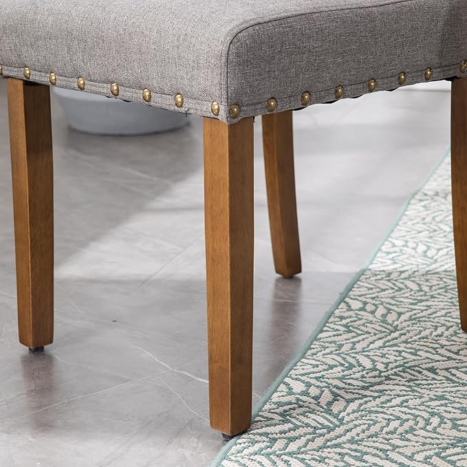 Parsons Kitchen Dining Chair Set Room Modern Upholstered Stylish Fabric High Back with Bronze Nailhead Trim
