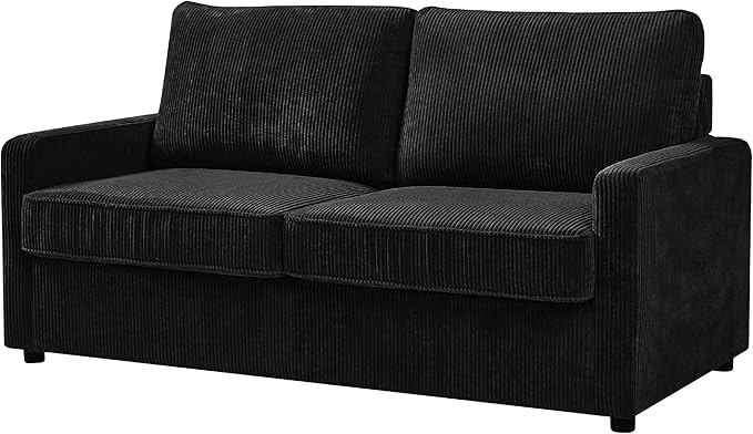 Reversible Sleeper Sofa Bed with Comfortable Memory Foam Mattress, Convertible Corduroy Full Size Pull Out Couch for Living Room, Space Saving Furniture, 70" Wide, Rectangular Arms, Black