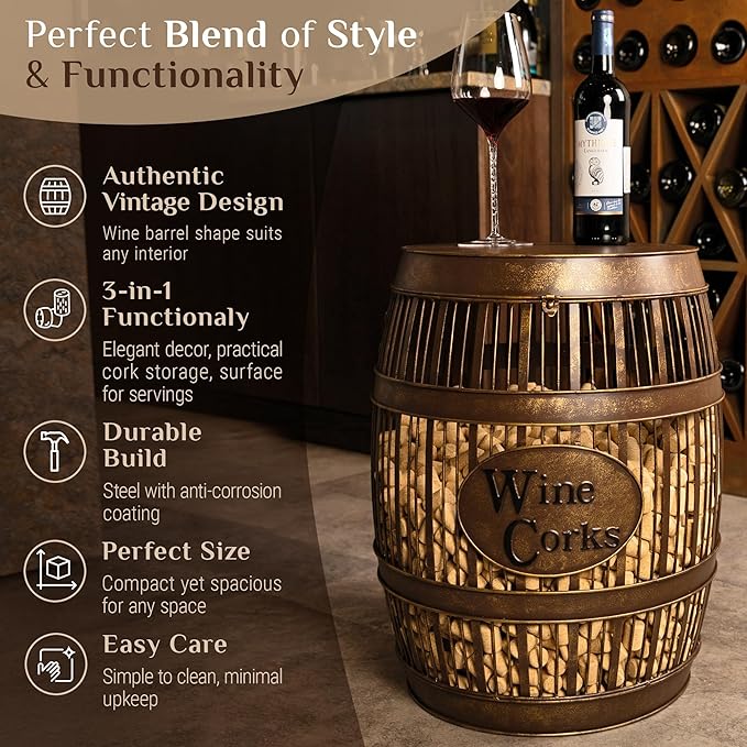 Wine Barrel Table - Cork Catcher Accent Table. Cork Holder Decorative and Storage - 3000 Corks - Large