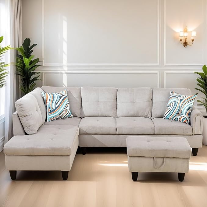 L Shaped Sectional Couches for Living Room, Modern Modular Sectional Sofa with Ottoman Storage, Comfy L Shaped Couch with Chaise for Bedroom Apartment Furniture, Gray