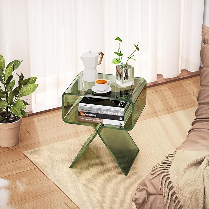 Acrylic Nightstand Side Table Modern Design Clear Home Decor Display End Table for Living Room (Green)