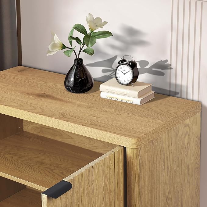 Buffet Cabinet with Storage Accent Sideboard Modern Credenza with 2 Doors & 3 Shelves Fluted Media Console for Living Room Kitchen Dining Room Hallway (Natural Oak)