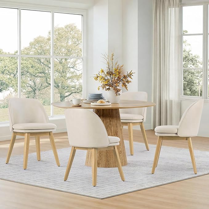 Wooden Dining Chairs Set of 2, Faux Leather Upholstered Modern Dining Room Chairs with Double-Layer Thick Seat Cushion & Ergonomic Backrest for Restaurant, Kitchen and Café, Beige