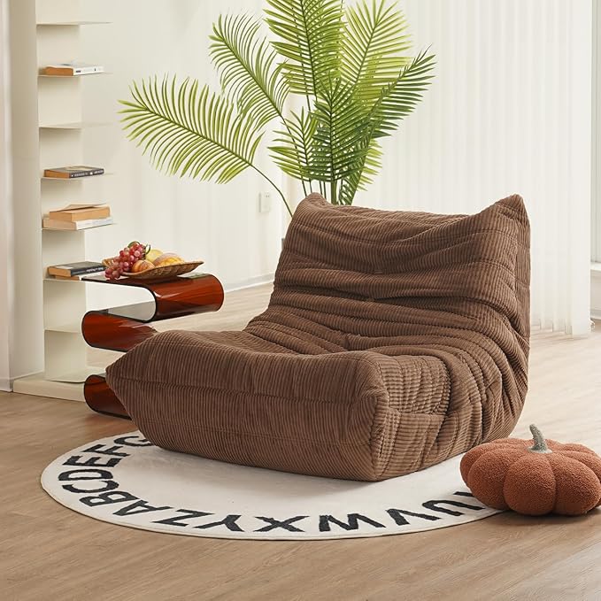 N&V Fireside Chair, Mid Century Armless Floor Sofa, Soft Premium Corduroy Floor Lounge Chair, Foam Sofa Accent Chair for Living Room Bedroom and Office， Brown Sugar