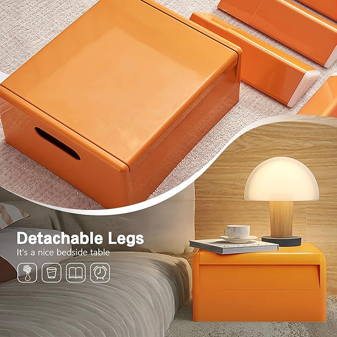Nightstand Bedside with Storage Space, Multifunctional Colorful Plastic End Table Small Side Table for Bedroom, Dorm and Small Spaces, Easy Assembly(14.7" D x 11.8" W x 15.8" H, Orange)