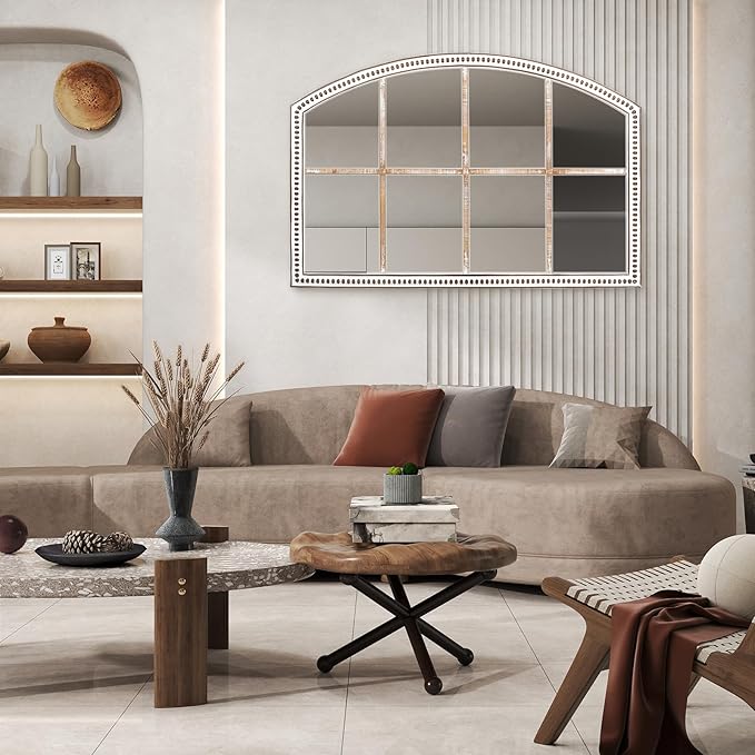 Farmhouse Windowpane Wall Mirror 28x42 Inch, Large Rustic White Wood Mirror Decorative for Living Room, Bedroom, Entryway, Hallway
