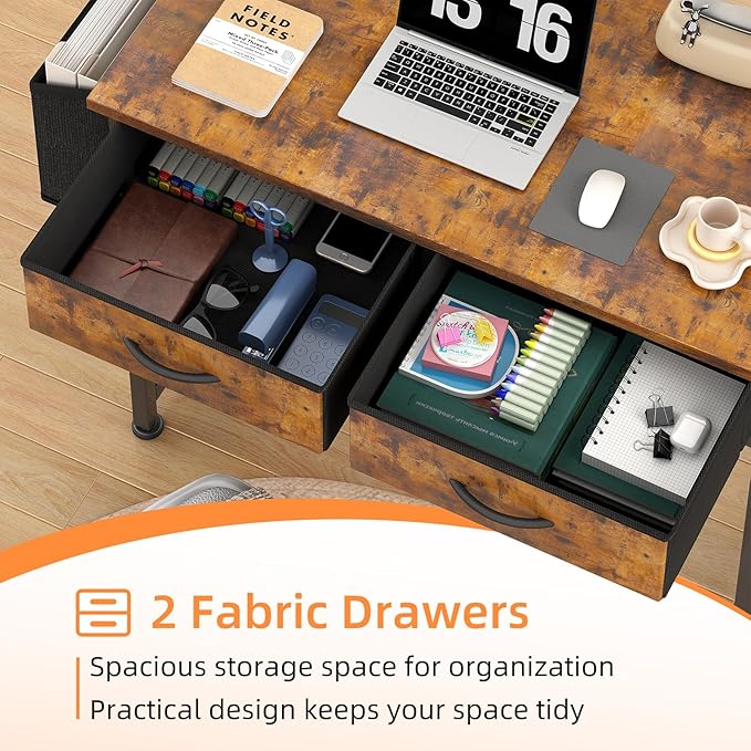 Small Desk with Fabric Drawers- for Bedroom, Vanity Desk with Storage, Home Office Computer Desk for Small Spaces, 32 Inch Modern Work Writing Study Table, Vintage