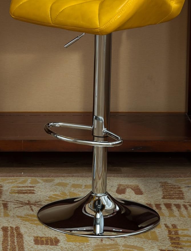 Roundhill Furniture Glasgow Contemporary Tufted Adjustable Height Hydraulic Yellow Bar Stools, Set of 2,