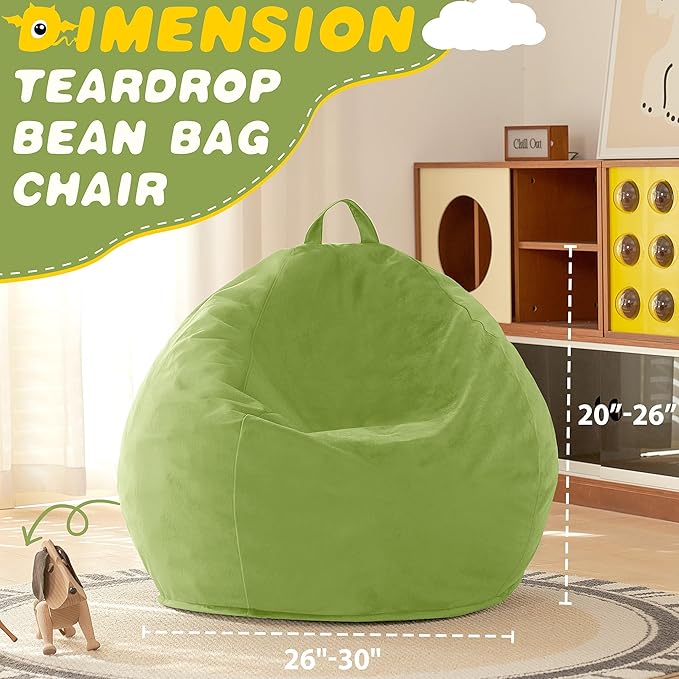 HABUTWAY 2FT Bean Bag Chair, 2' Beanbags Small Bean Bag Chairs with Filling, Teardrop Bean Bag Chair Luxurious Velvet Ultra Soft Fur with Removable Cover (Lime)