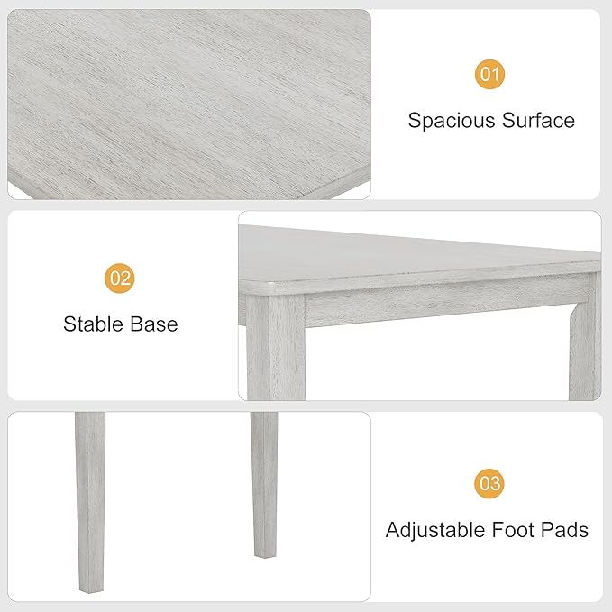 Solid Wood Dining Table, Part of Dining Table Set, Mix and Match Table, Chairs Sold Separately for Dining Room, Kitchen, Grey