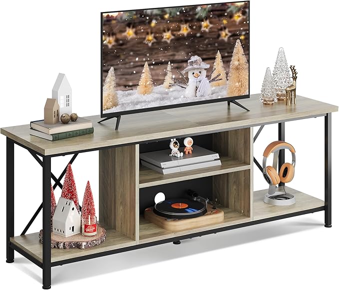 WLIVE TV Stand up to 65 Inch TV, 55" Entertainment Center, Industrial TV Console with Open Storage Shelf for Living Room and Bedroom, Gerige