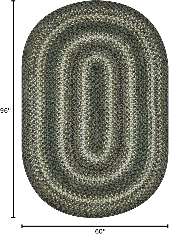 Homespice Pinecone Oval Braided Rug 5x8' - Rustic Jute Braided Dark Green Rug for Bedroom and Living Room